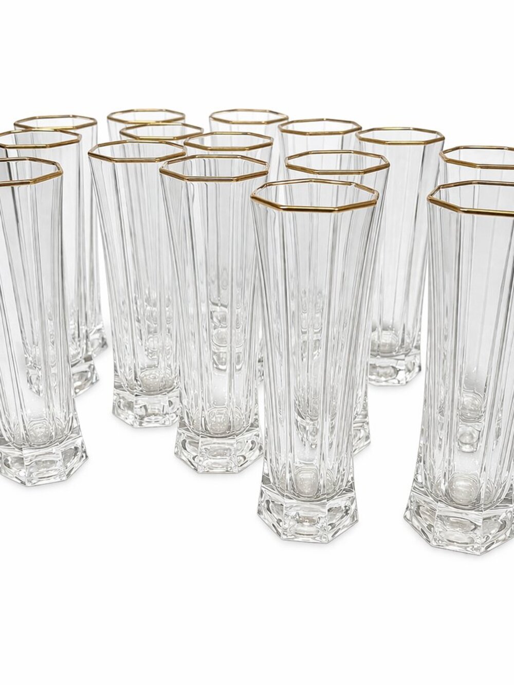 14 Luminarc France Octagon Highball Glasses Gold Rim Vintage Barware Set Clear